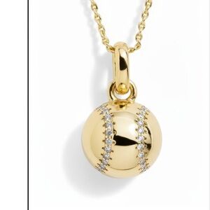 Gold plated softball baseball necklace with sparkling Swarovski crystals BNIB
